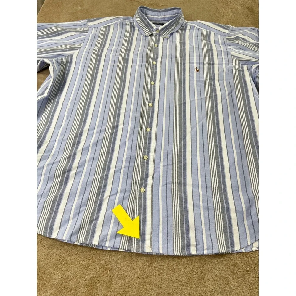 Polo Ralph Lauren shirt men's size 2XB Big Striped Button Down Blue Fresh‎ Pony